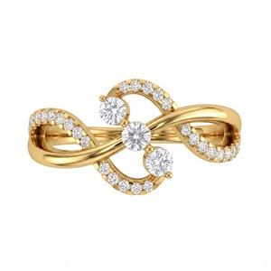 Anillo de Diamantes de Oro Amarillo para Mujer, Corte Brillante Redondo, Estilo Romántico de Compromiso con Diamantes Naturales - Product Image 1