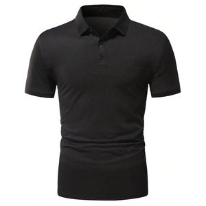 Polo de Piqué Negro para Hombre, Corte Ajustado, Manga Corta, Color Sólido, Estilo Casual - Product Image 1