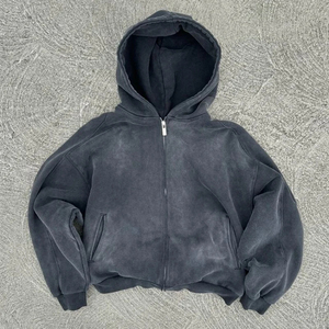 Sweat à capuche zippé de luxe personnalisé, style streetwear, en molleton 100% coton, écologique, vintage, coupe oversize, délavé à l'acide et effet soleil délavé - Product Image 4