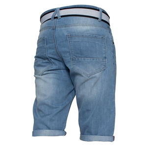 Shorts Bermuda en jean bleu clair pour homme, taille mi-haute, fermeture boutonnée, décontracté, en coton délavé avec poches - Product Image 2