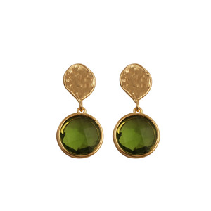 Green Peridot <b>Earrings</b> Round Cut Gemstone Drops Modern <b>Gold</b> Plated Jewelry V - Product Image 3