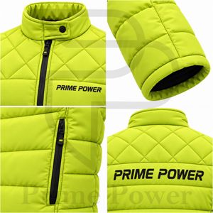 Veste matelassée coupe-vent Prime Power pour homme, vert lime, col montant, fermeture éclair sur le devant, couleur unie, vêtement d'extérieur décontracté pour l'hiver - Product Image 3