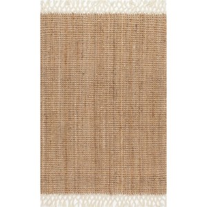 Solid Color Jute Area <b>Rug</b> Rectangle Flat Weave Farmhouse Style Living Room Decor Eco Friendly <b>Thin</b> Pile Spot Clean Backing - Product Image 1