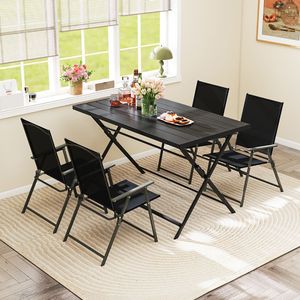 48inch X 30inch <b>Foldable</b> Outdoor <b>Dining</b> <b>Table</b> Rectangular Metal Patio <b>Table</b> with Slatted Tabletop for Garden Sets - Product Image 2