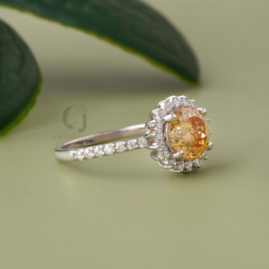 Bague de fiançailles en moissanite champagne ronde 2 carats, taille portugaise, halo, or blanc 14 carats, bague de promesse de mariage tournesol pour femme - Product Image 2
