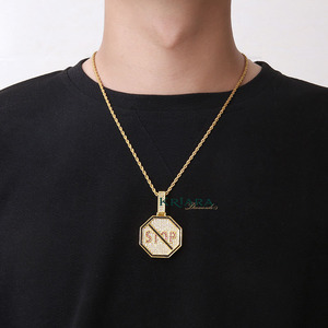 Stop <b>Sign</b> Pendant 925 Silver Rhodium Plated Moissanite Inlay Hiphop Unisex Everyday Wear - Product Image 3