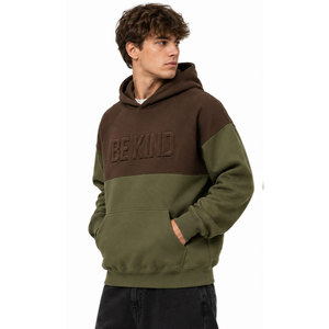 Sweat-shirt à capuche oversize pour homme, color block, motif gaufré 'Be Kind', poche avant, décontracté, en molleton bouclette, coupe classique, pour l'automne - Product Image 5