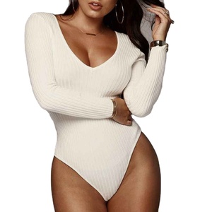 Hot Sale Breathable Activewear Canvas <b>Bodysuits</b> For Women Long Sleeve Crew Neck Ribbed Knitted Slim Fit - Product Image 3