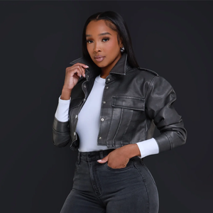 Women's PU Leather Moto Biker <b>Jacket</b> Stand Collar Button Closure Full <b>Sleeve</b> Solid Color <b>Short</b> Length Autumn Wear - Product Image 6