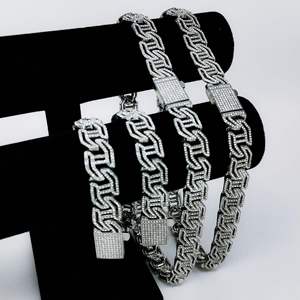 Geometric Link <b>Chain</b> Necklace S925 Silver Rhodium 10K Gold Lab Grown Crystal Pave Setting Hip Hop Wedding Unisex Luxury Design - Product Image 6