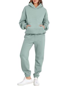 Ensemble de survêtement décontracté en molleton de coton pour femme, couleur unie, coupe ample, toutes saisons - Product Image 1