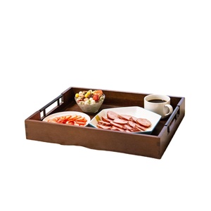 Wholesale Custom Polished Acacia Wood Rectangle Storage Serving Tray with Fish <b>Roe</b> Pattern and Handle for Tools - Product Image 1