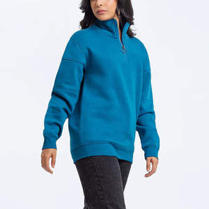 Heavyweight Winter <b>Women's</b> Sweatshirt Cotton Fleece Long Sleeve <b>Quarter</b> <b>Zip</b> Custom Wholesale Sweatshirts For <b>Women</b> Breathable - Product Image 2