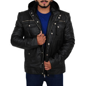 Chaqueta de Cuero Genuino Premium para Hombre, Nueva Colección 2026, Estilo Motero con Capucha de Lona para Invierno - Product Image 3