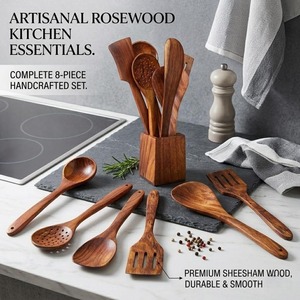 Ensemble de cuillères de cuisine en bois naturel, non toxique, sans danger pour les aliments et finition lisse, idéal pour la maison, la cuisine, les restaurants et les hôtels - Product Image 6