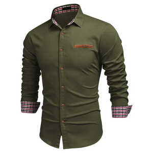 เสื้อเชิ้ตแขนยาวสีเขียวมะกอกสำหรับผู้ชาย ปกคอปก แขนยาวเต็มตัว ผ้าทอเนื้อดี ไม่ยับง่าย สไตล์ลำลองสมาร์ท - Product Image 6