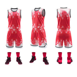Ensemble de maillots de basket-ball tie-dye personnalisables, 100% polyester, respirant, anti-transpiration, séchage rapide, vêtements de sport unisexes pour adultes - Product Image 2