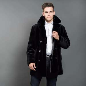 Abrigo Largo de Lana Premium para Hombre con Cuello de Piel de Visón Auténtica, Cierre de Botones y Cremallera - Chaqueta de Lujo para Invierno - Product Image 3
