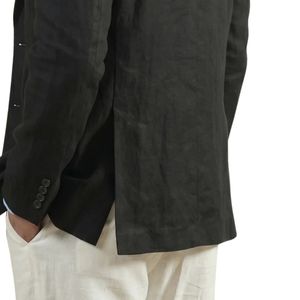 Blazer de Lino Negro Carbón para Hombre, Traje a Medida de Un Solo Botón, Corte Entallado, Formal, Casual de Negocios, para Bodas y Fiestas - Product Image 3