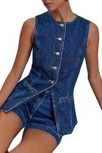 ชุดเดนิมผู้หญิงคุณภาพเยี่ยม ทรงหลวม ติดกระดุม เสื้อแจ็คเก็ตยาวและกางเกงยีนส์ขาสั้น สไตล์ลำลอง มีกระเป๋าเก๋ไก๋ - Product Image 2