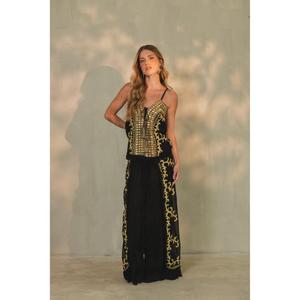 Vestido maxi bohemio de lujo negro y dorado bordado para mujer, sin mangas, con tirantes finos, estilo caftán para noche o resort. - Product Image 2