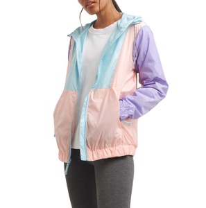 Chaquetas cortavientos con capucha de nailon transpirable en bloques de color para mujer, al por mayor - Product Image 1