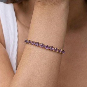 Natural Amethyst Stone Gold Plated Sterling <b>Silver</b> <b>Charm</b> Bracelet Handmade Gemstone Elegant Fine Jewelry Gift for Women - Product Image 1
