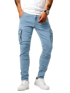 Jean en denim unisexe tendance, coupe décontractée, taille mi-haute, extensible, en coton bleu respirant et écologique - Product Image 2