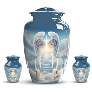 Memorial Cremation Urn Decorative Metal Urn Angel Wing Tabletop <b>Vase</b> Polished Finish for Home Burial Display - Product Image 4