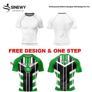 Vente en gros de rashguards unisexes de qualité, personnalisés, à manches courtes, en spandex et polyester, respirants, pour le fitness, séchage rapide, UPF50, antibactériens - Product Image 5