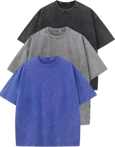 T-shirt gris oversize en coton à manches courtes et col rond, style streetwear décontracté, coupe jersey délavée, couleur unie pour homme - Product Image 4