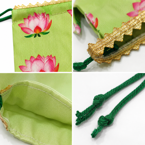 Handmade <b>Mini</b> Party Favor Potli Bag Assorted Color Fabric Drawstring Pouch with Inside Lining Both <b>Side</b> Printed Gift Bag - Product Image 2