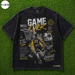 T-shirt graphique surdimensionné personnalisé effet délavé pour le basketball, 100 % coton, style streetwear vintage, OEM ODM - Product Image 2