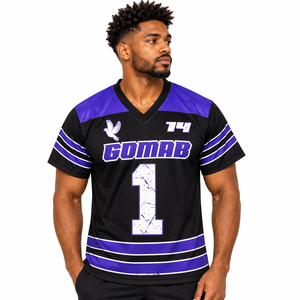 Camiseta Deportiva GOMAB 74 para Hombre, Blanca y Azul Rey, de Fútbol, Manga Corta, Cuello en V, con Número 1 y Gráfico de Paloma, Personalizable para Equipo - Product Image 1