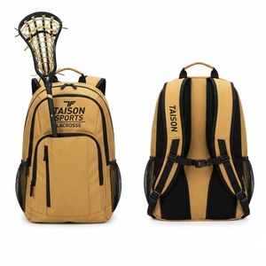 Premium 600D Oxford Polyester Lacrosse <b>Backpack</b> 450 GSM <b>Gold</b> Black Panel Sports Bag Custom Screen Printed Logo Team Equipment - Product Image 1