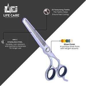ชุดกรรไกรตัดผมมืออาชีพสีเงินสำหรับช่างตัดผมและกรรไกรซอยผม พร้อมมีดโกนและหวี - Product Image 5