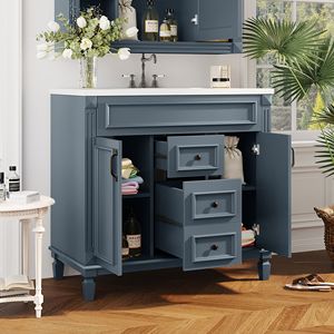 Mobile Bagno Moderno da 36 Pollici con Lavabo Singolo, 2 Ante e 2 Cassetti con Chiusura Ammortizzata - Product Image 3