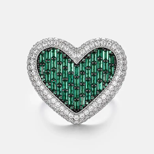 Trending Full Pave Moissanite Fashion Ring Heart Cut Moissanite <b>Cocktail</b> Ring White Gold Pave Setting Luxury Style Unisex Gift - Product Image 3