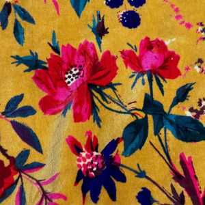 Tissu en velours de coton imprimé à la main, jaune moutarde, à motifs floraux, pour ameublement et quilting, vendu au mètre, imprimé oiseaux - Product Image 5