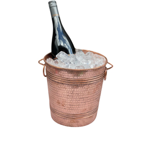 Sac isotherme à vin en cuivre martelé avec poignées, seau à champagne en cuivre massif pur, bac à boissons vintage en métal pour mariage - Product Image 1