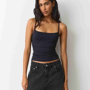 Camiseta sin mangas de algodón 100% acanalado transpirable para mujer, cuello redondo, suave, ligera, para capas, informal y deportiva - Product Image 1