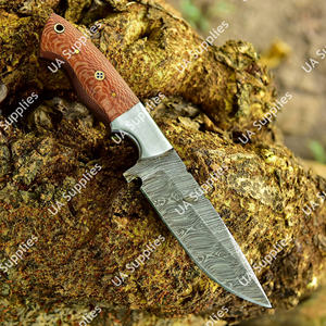 Couteau de chasse, de camping et de bushcraft à lame fixe de 8 pouces en acier Damas fait main, manche ergonomique en bois de Chinar, DIY OEM - Product Image 2