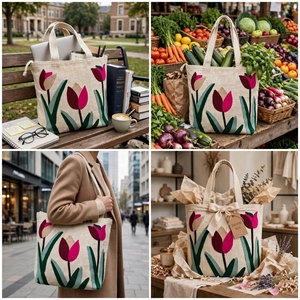 Sac fourre-tout en toile brodé camouflage style bohème pour mariage à la plage avec fermeture éclair, longue anse d'épaule, taille moyenne, sac de shopping - Product Image 3