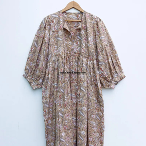 Beautiful floral Cotton Block Printed dress Dress For Casual wear Hand Block Printed Dress - Product Image 2