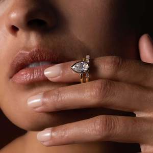 IGI Certified Bezel <b>Set</b> Pear Cut Lab Grown Diamond 14K <b>Gold</b> VVS2 Clarity Luxury Engagement Wedding <b>Ring</b> Unisex Multi-Color - Product Image 2