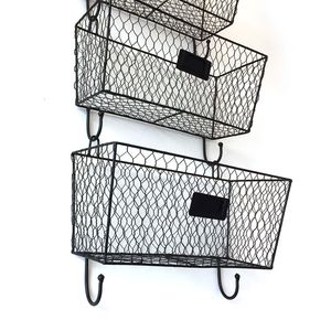 Lot de 3 paniers de rangement muraux vintage en fil métallique noir pour cuisine, courrier et clés - Product Image 6