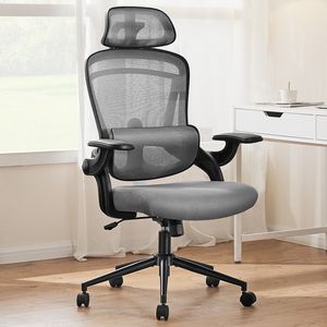 Sedia da Ufficio Ergonomica con Schienale Alto, Design in Rete Traspirante, Supporto Lombare Regolabile, Poggiatesta e Braccioli Morbidi Ribaltabili - Product Image 1
