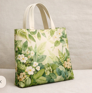 Sac fourre-tout en toile imprimé feuilles vertes florales, grande taille, pour usage quotidien, sac de courses, poignée longue, design écologique, sac en coton - Product Image 4