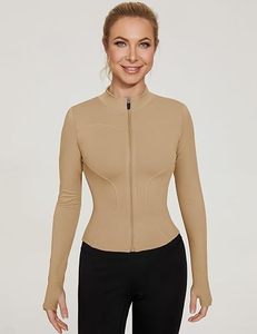 Haut de yoga pour femme beige à demi-zip, manches longues, couleur unie, respirant, en Spandex et Polyester, coupe ajustée, toutes saisons - Product Image 4