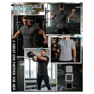 เสื้อฮู้ดแขนสั้นสำหรับผู้ชายไซส์ใหญ่และสูง เสื้อออกกำลังกายน้ำหนักเบา เสื้อสเวตเชิ้ตแบบสวมลำลองสำหรับวิ่งและออกกำลังกายในยิม - Product Image 2